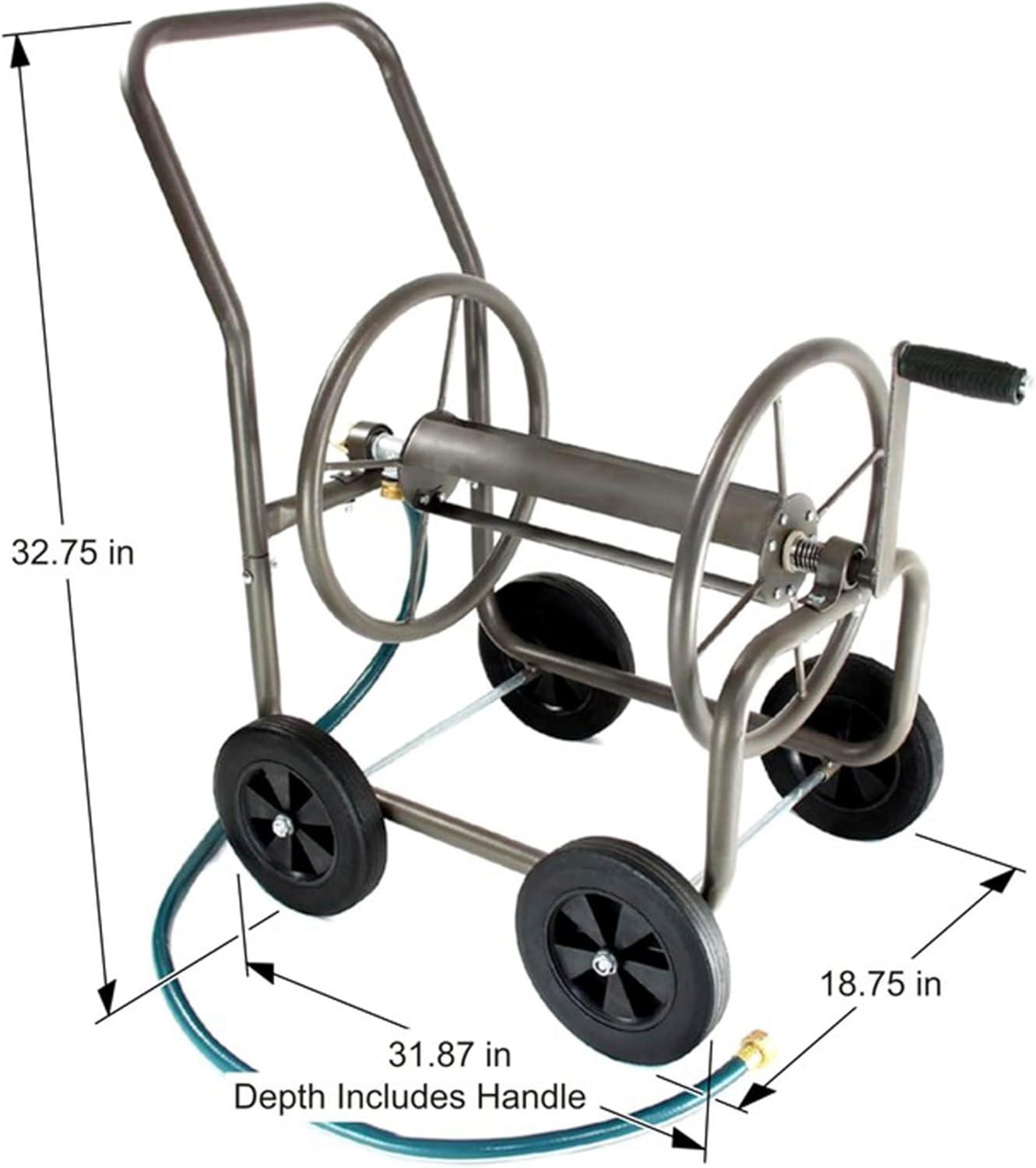 Silver 4-Wheel Steel Frame Water Hose Reel Cart