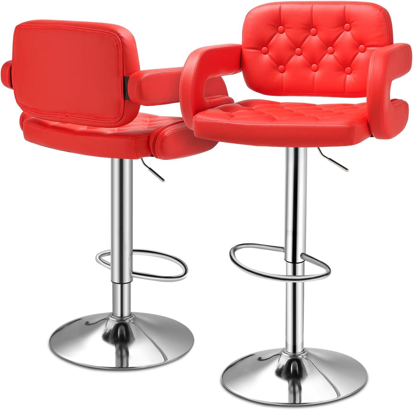 Altier Faux Leather Swivel Bar Stools, Adjustable Counter Height Barstools with Backrest and Armrest