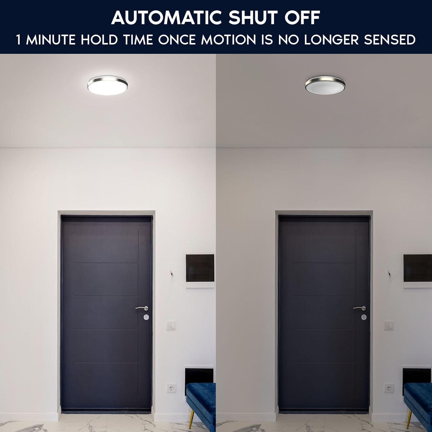 Luxrite Motion Sensor LED Flush Mount Ceiling Light, 11 Inch, 5CCT 2700K-5000K, 16W, 1200 Lumens, ETL