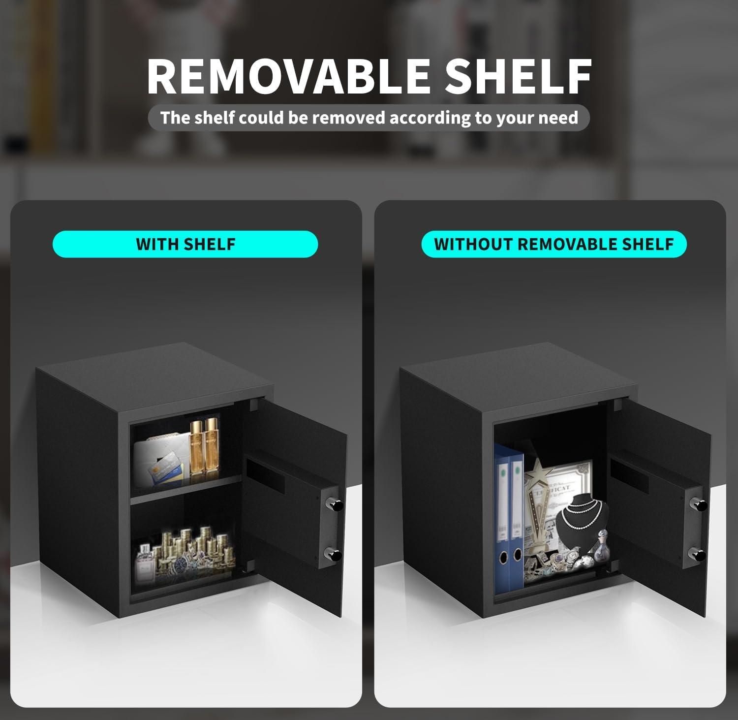 AEGIS Smart Biometric Safe Box, 1.7 cu.ft Quick Access Unlock with Fingerprint/Keypad/Key/USB Port for Multiple Pistols, Security Steel Personal Lock Box for Home/Office/Hotel/Dorm