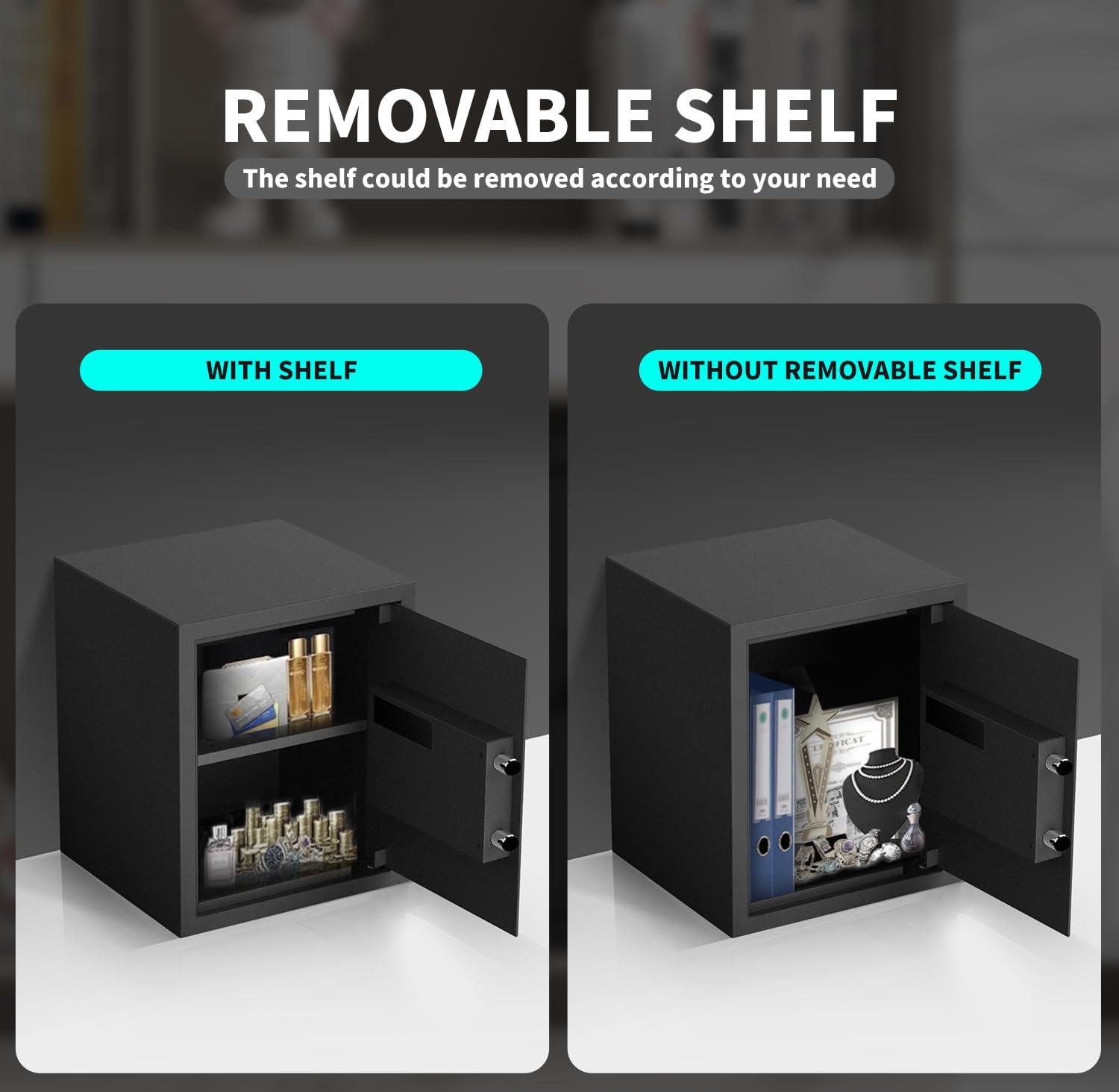 AEGIS Smart Biometric Safe Box, 1.7 cu.ft Quick Access Unlock with Fingerprint/Keypad/Key/USB Port for Multiple Pistols, Security Steel Personal Lock Box for Home/Office/Hotel/Dorm