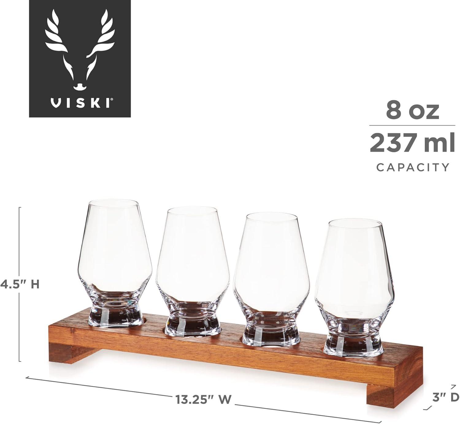 Viski Lead-Free Crystal Tasting Flight Kit with Wooden Tray