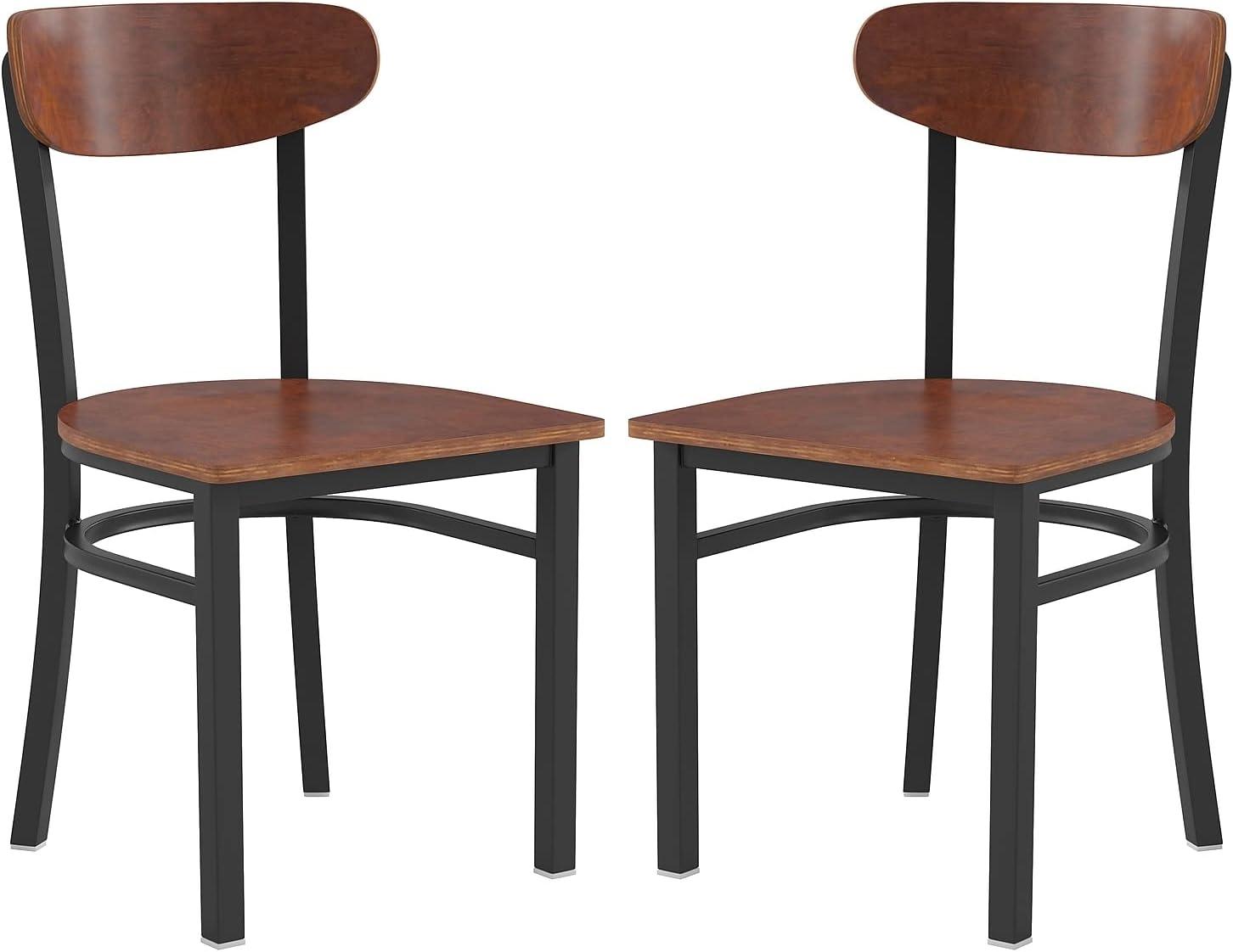 Flash Furniture Wright Set of 2 Commercial Grade Dining Chairs with 500 LB. Capacity Steel Frame, Solid Wood Seat, and Boomerang Back