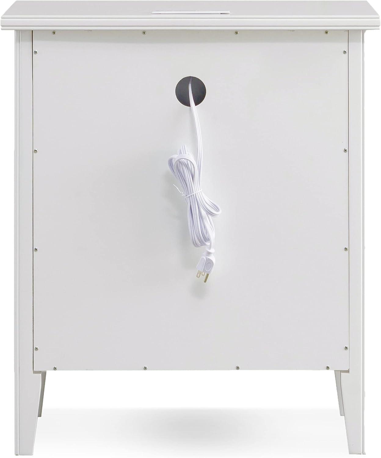 Laurent Collection Hardwood Bedroom Night Stand with Top Drawer, Door and 2-plug Electrical Outlet