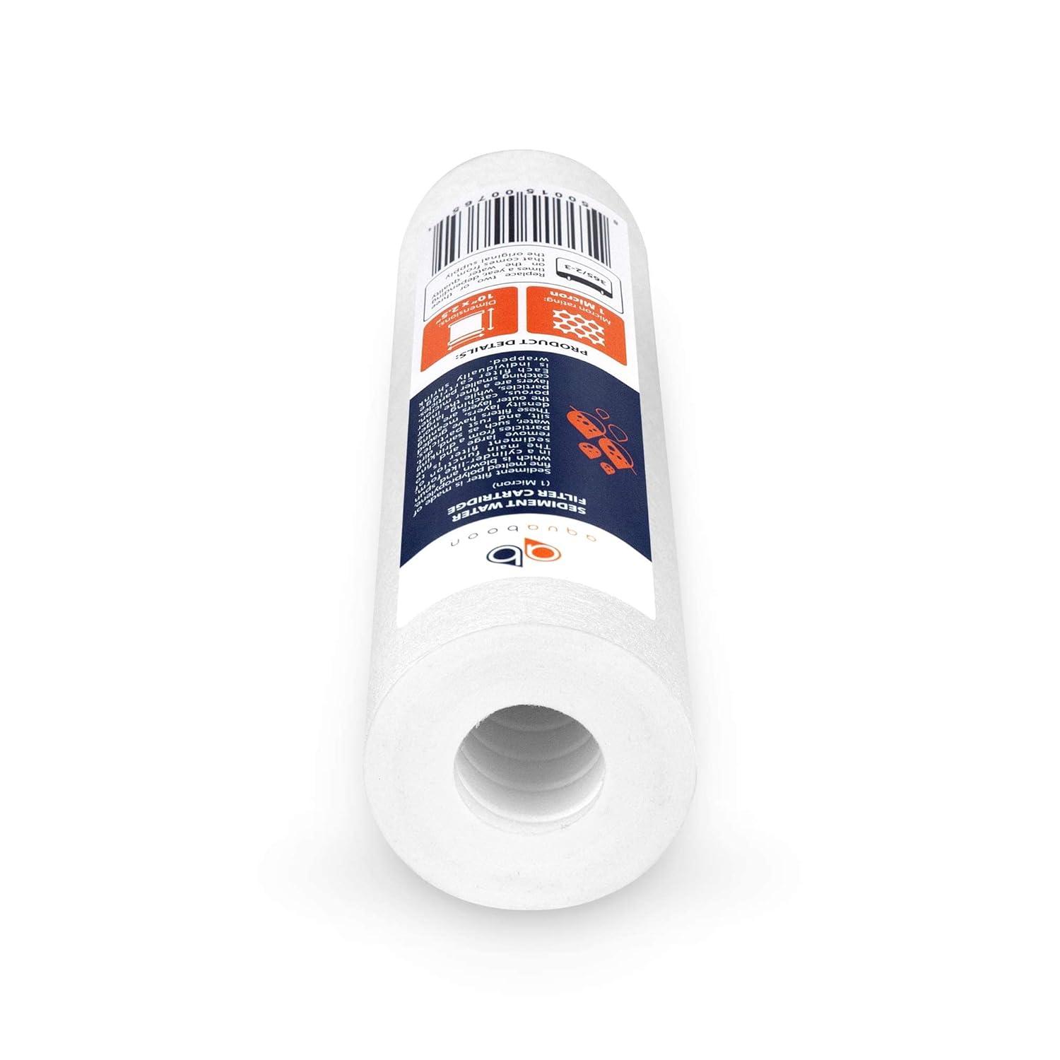 Aquaboon 6-Pack of 1 Micron 10" Sediment Water Filter Replacement Cartridge for Any Standard RO Unit | Whole House Sediment Filtration | Compatible with DuPont WFPFC5002, Pentek DGD series, RFC