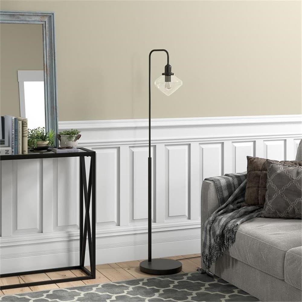 Evelyn&Zoe Zariza Arc Floor Lamp with Glass Shade, Brass/Clear