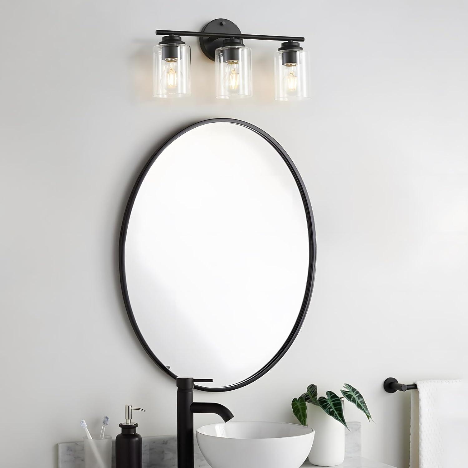 Modern Black Vanity Light with Clear Glass Shades