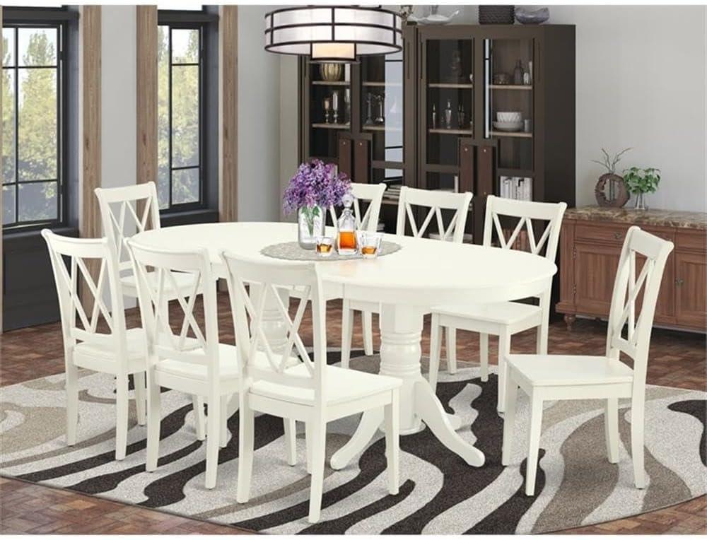 East West Furniture Vancouver 9-piece Wood Dining Room Set in Linen White