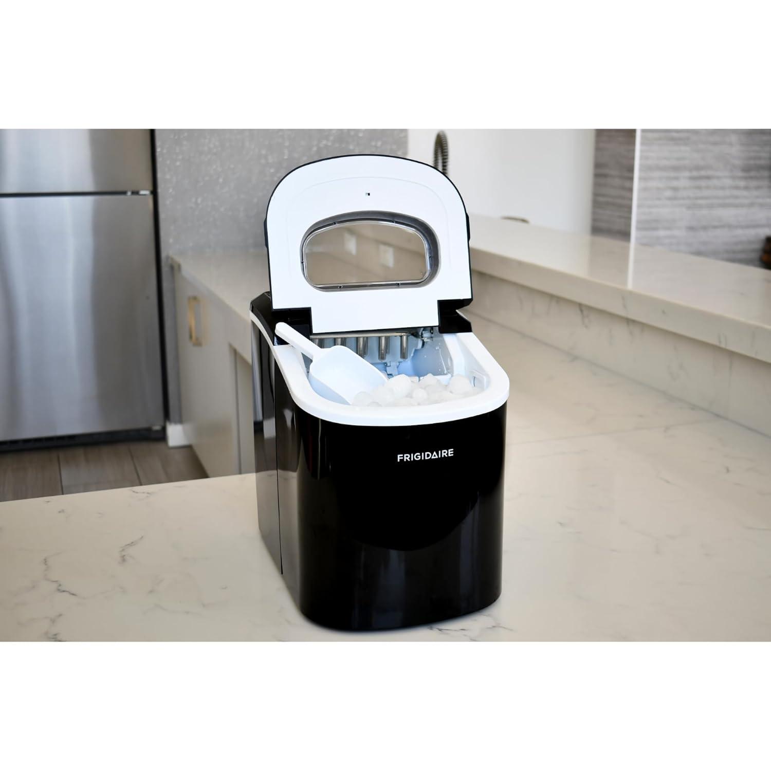 Ice Maker EFIC102-RED, Countertop Ice Maker with Transparent Window, Bullet Ice Maker with 26 lbs. Capacity, Small Ice Maker Machine – 14.1" D x 8.7" W x 12.9" H (Red)