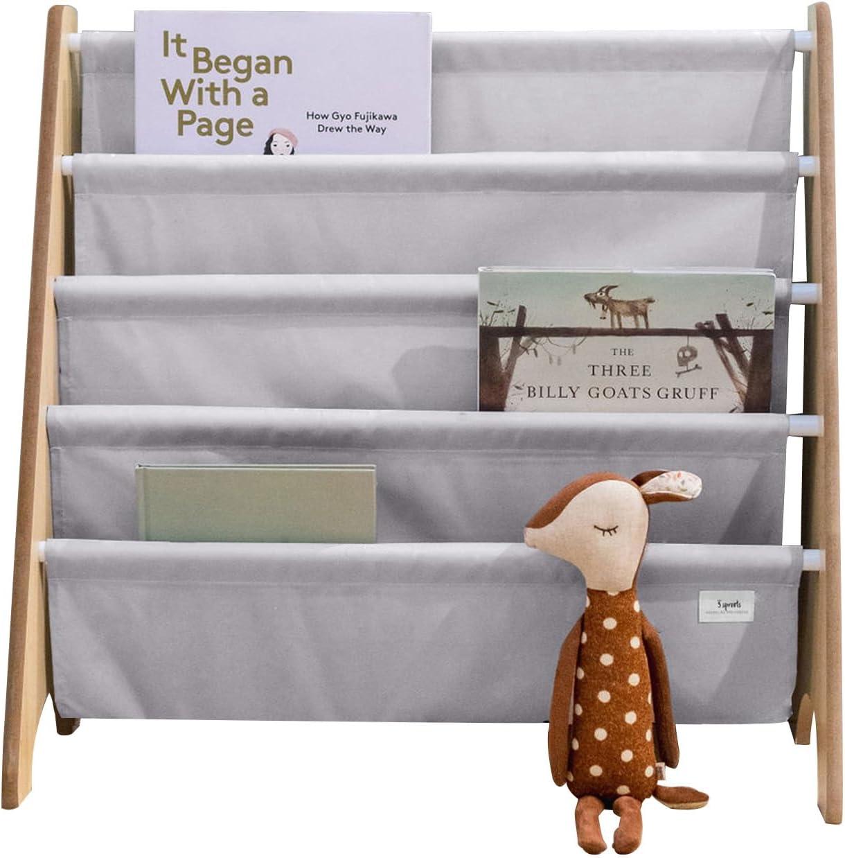 3 Sprouts Recycled Fabric Kids Book Rack Storage Bookshelf Organizer in Light Gray for Ages 3+