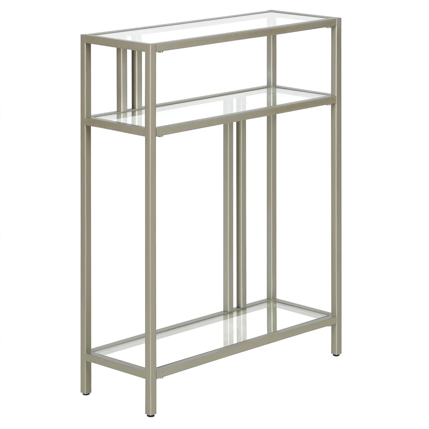 Henn&Hart 22" Satin Nickel Finish Metal/Glass Console Table