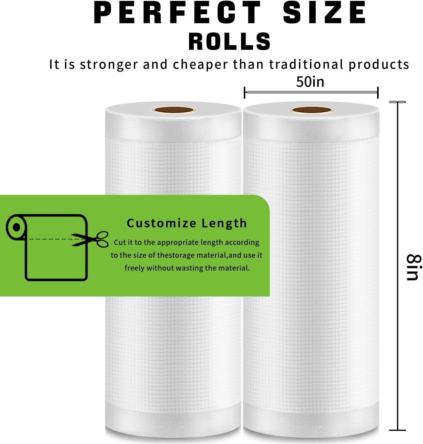 Syntus Vacuum Sealer Bags, 2 Rolls 8" x 50' Commercial Grade Bag Rolls, BPA Free Food Vac Bags for Storage, Meal Prep or Sous Vide