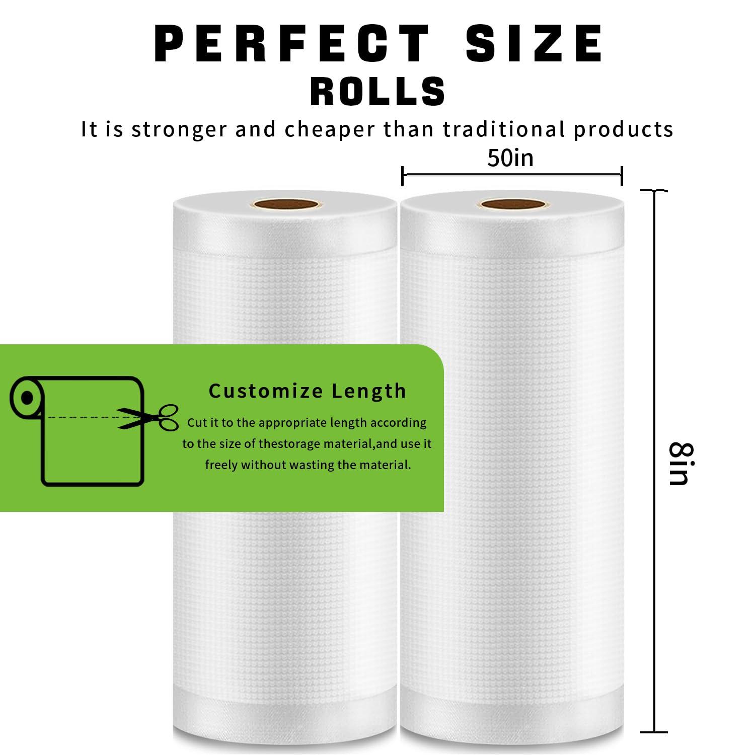 Syntus Vacuum Sealer Bags, 2 Rolls 8" x 50' Commercial Grade Bag Rolls, BPA Free Food Vac Bags for Storage, Meal Prep or Sous Vide