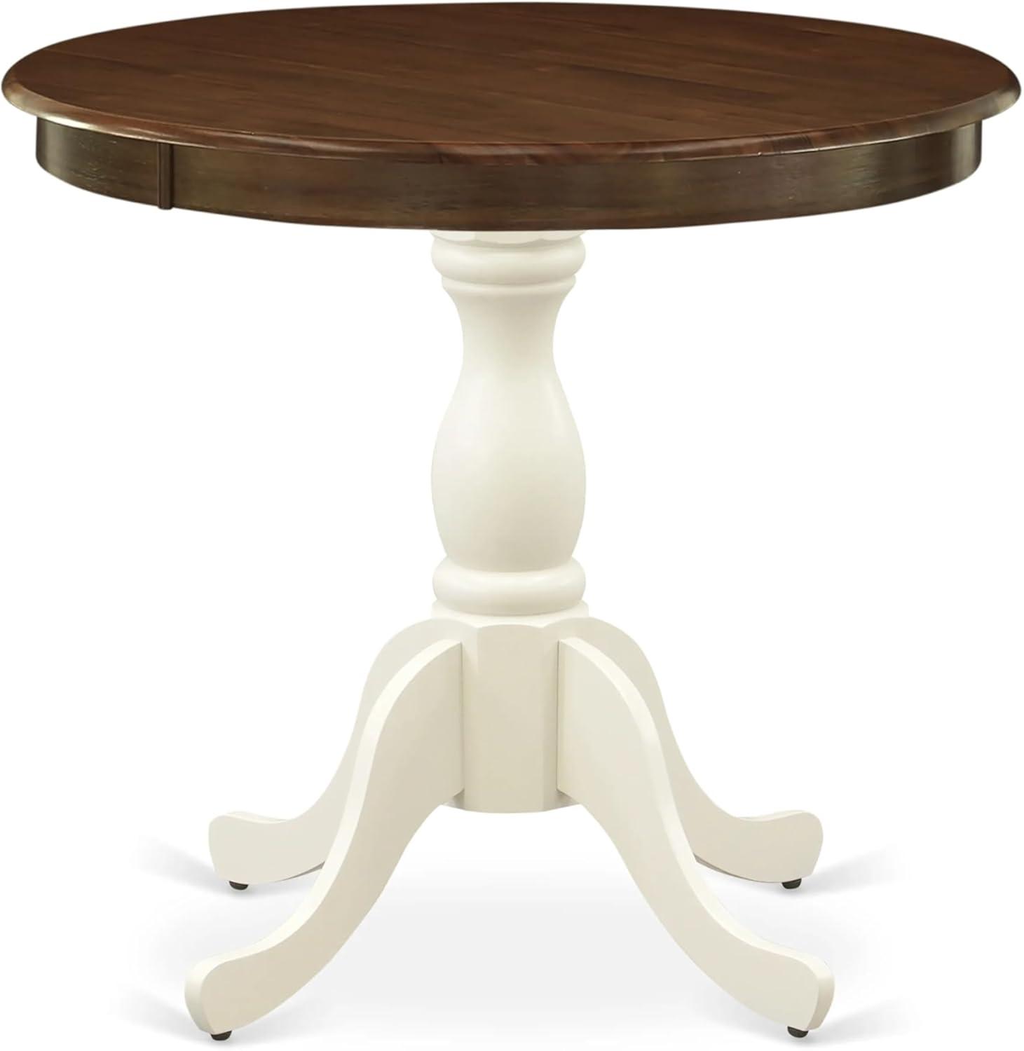 East West Furniture Dinning Table - Walnut Table Top and Linen White Pedestal Leg Finish