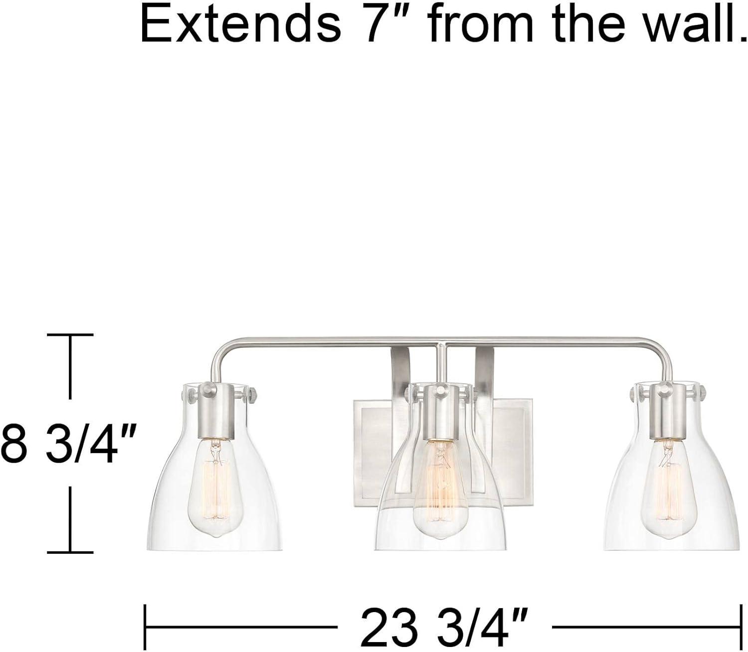 Possini Euro Design Cyn Modern Wall Light Brushed Nickel Hardwire 23 3/4" 3-Light Fixture Clear Glass for Bedroom Bathroom Vanity Living Room Hallway