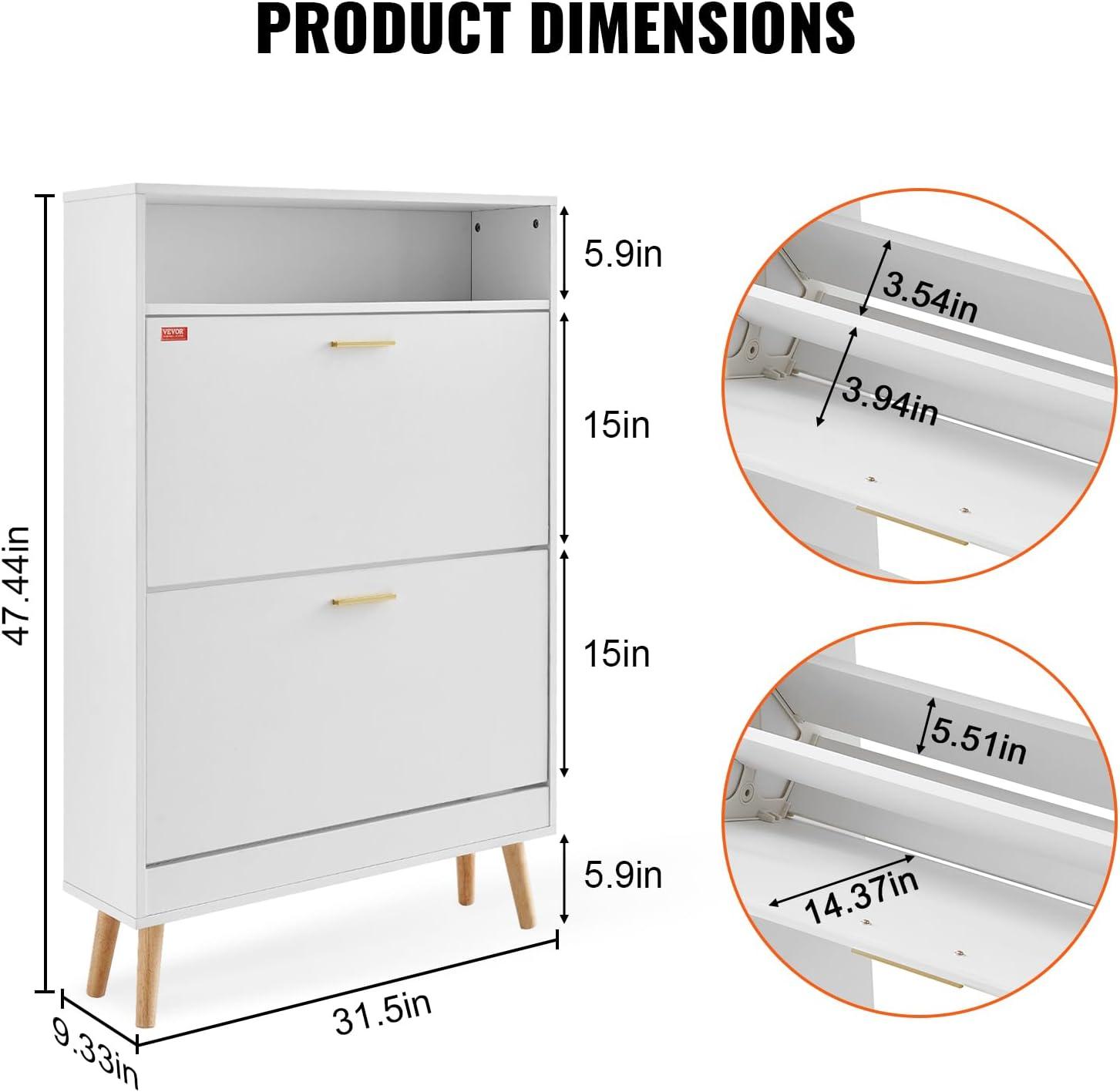 White Wood and Metal Flip Drawer Shoe Cabinet