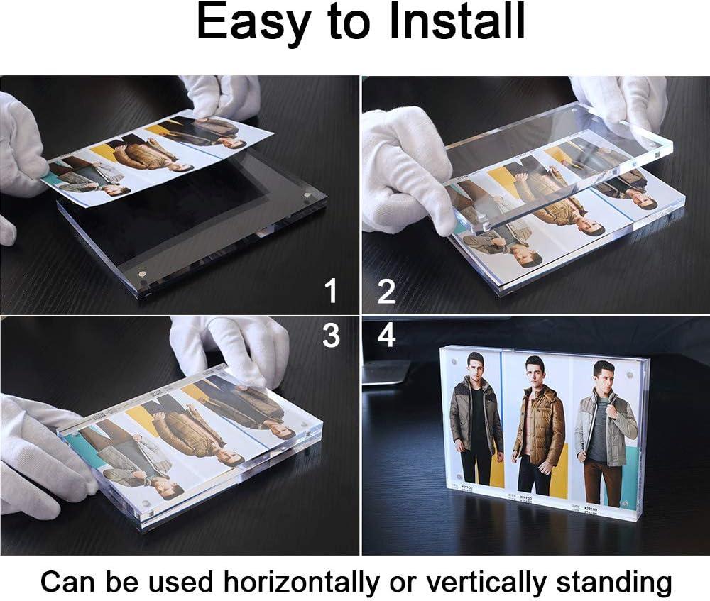 Tomorotec 2-Pack [5 x 7 inch] High Transparency Magnetic Picture Frames Frameless, Acrylic Photo Frame Double Sided Free Standing Desktop Display Stand(2 Pack)
