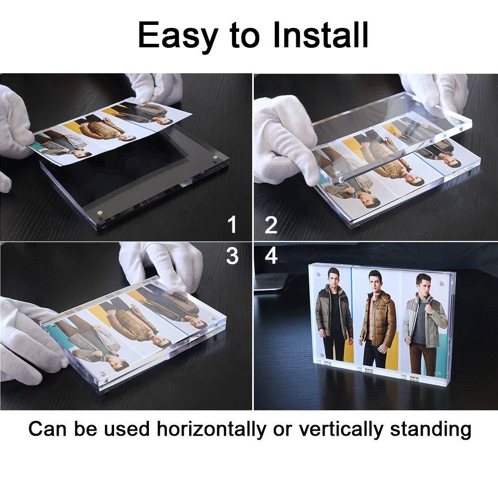 Tomorotec 2-Pack [5 x 7 inch] High Transparency Magnetic Picture Frames Frameless, Acrylic Photo Frame Double Sided Free Standing Desktop Display Stand(2 Pack)