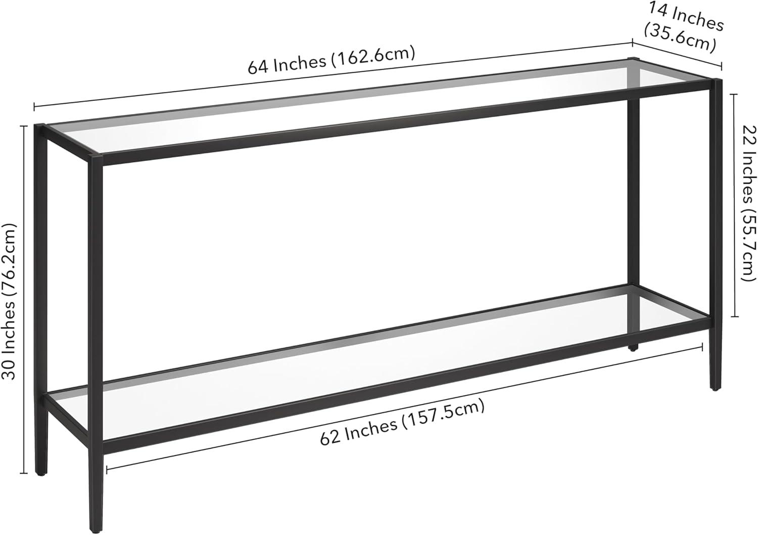 Aurora Modern Mirrored Console Table with Glass Shelf in Blackened Bronze