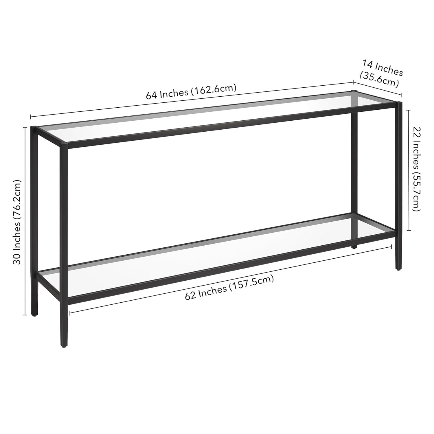 Aurora Modern Mirrored Console Table with Glass Shelf in Blackened Bronze