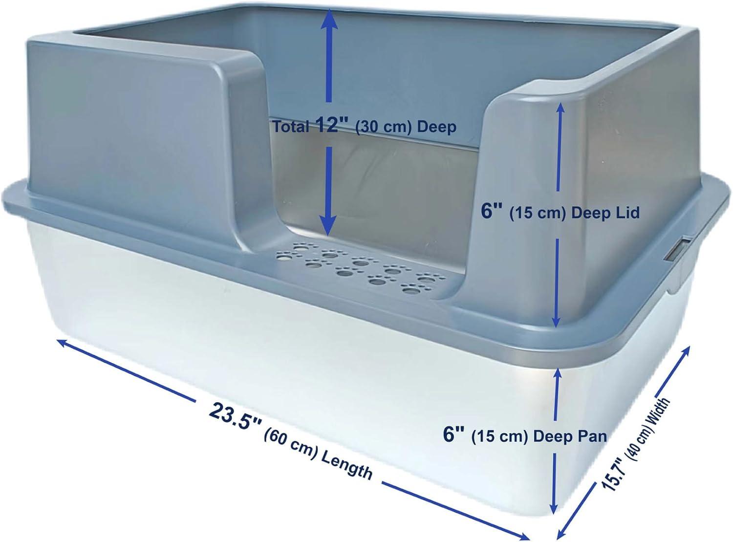 KUNWU Stainless Steel Semi-closed Cat Litter Box 24"x 16"x 12" with Enclosure Lid, Scoop and Step, Easy Clean, Never Absorbs Odor