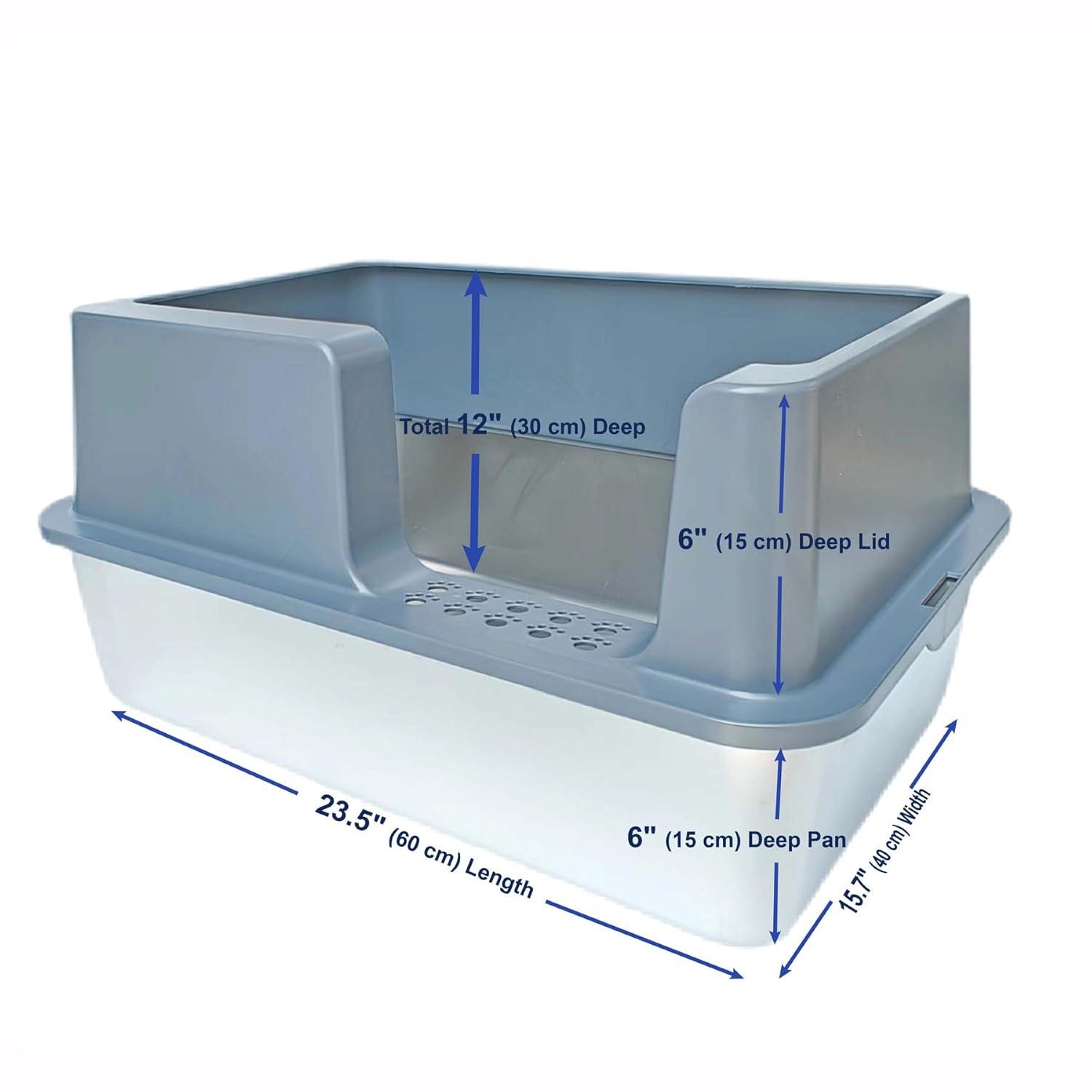 KUNWU Stainless Steel Semi-closed Cat Litter Box 24"x 16"x 12" with Enclosure Lid, Scoop and Step, Easy Clean, Never Absorbs Odor