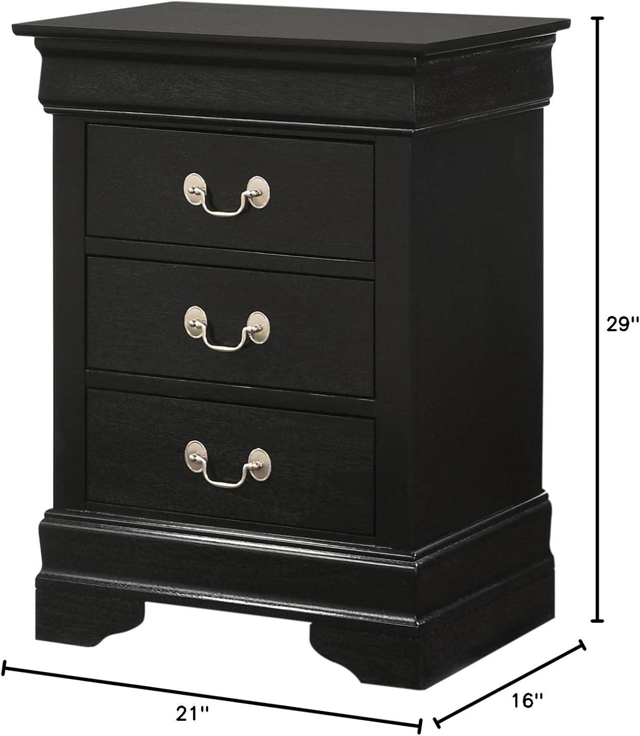 Glory Furniture Louis Phillipe 3 Drawer Nightstand in Black