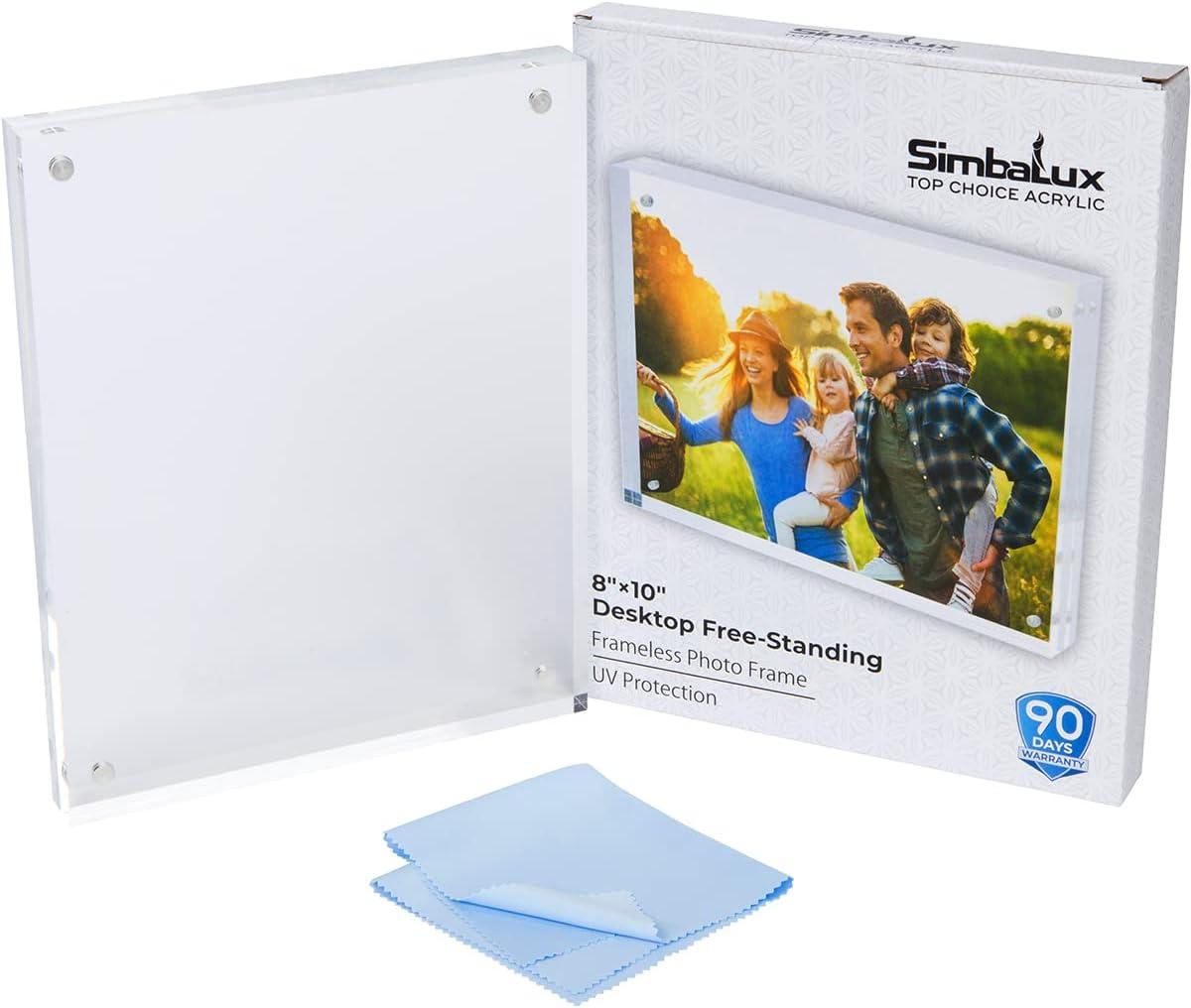 SimbaLux Magnetic Acrylic Photo Frame 8 in x 10 in Free-Standing Clear Desktop Floating Display with UV Protection