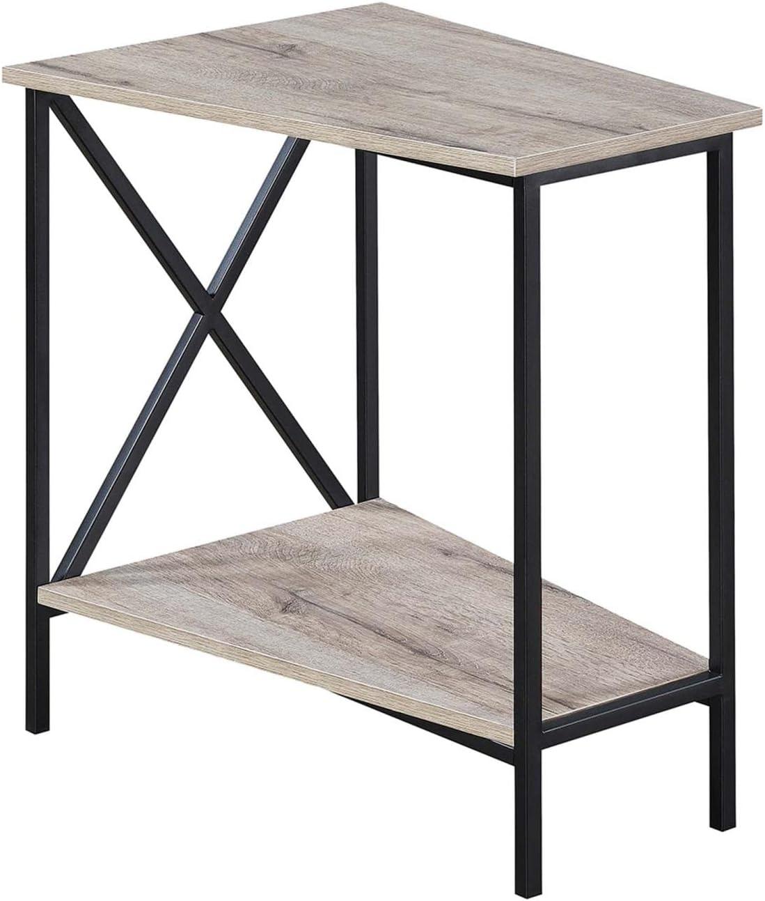 Triangular Wood and Metal Wedge End Table, 25" Length