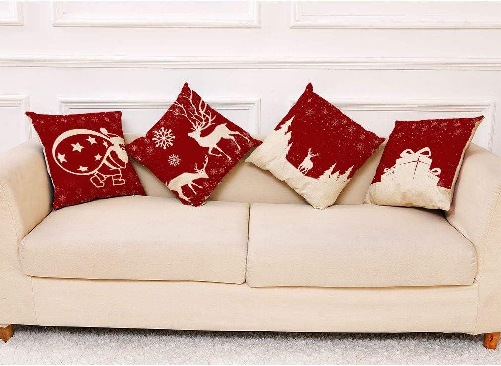 Sunnyglade 4PCS 18"x18" Christmas Throw Pillow Covers Christmas Decorative Couch Pillow Cases Cotton Linen Pillow Square Cushion Cover for Sofa, Couch, Bed and Car (Christmas A-4PCS)