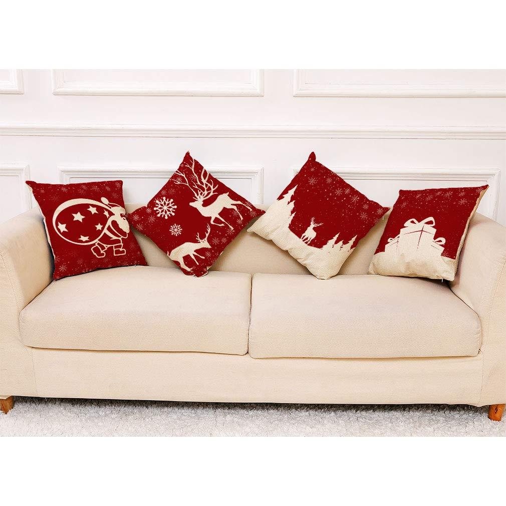 Sunnyglade 4PCS 18"x18" Christmas Throw Pillow Covers Christmas Decorative Couch Pillow Cases Cotton Linen Pillow Square Cushion Cover for Sofa, Couch, Bed and Car (Christmas A-4PCS)