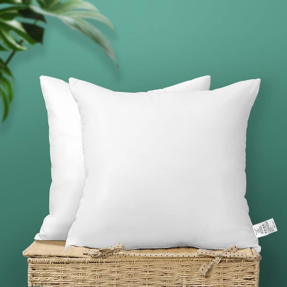 Throw Pillows Insert (Pack of 2, White) - 16 x 16 Inches Bed and Couch Pillows - Indoor Decorative Pillows