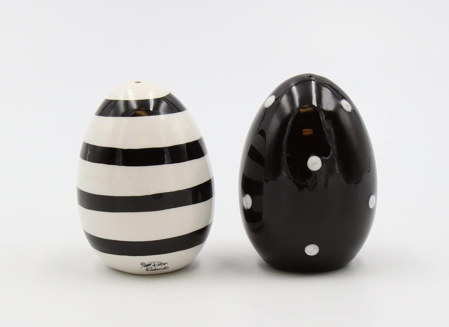 Black and White Ceramic Oval Egg Salt and Pepper Shakers