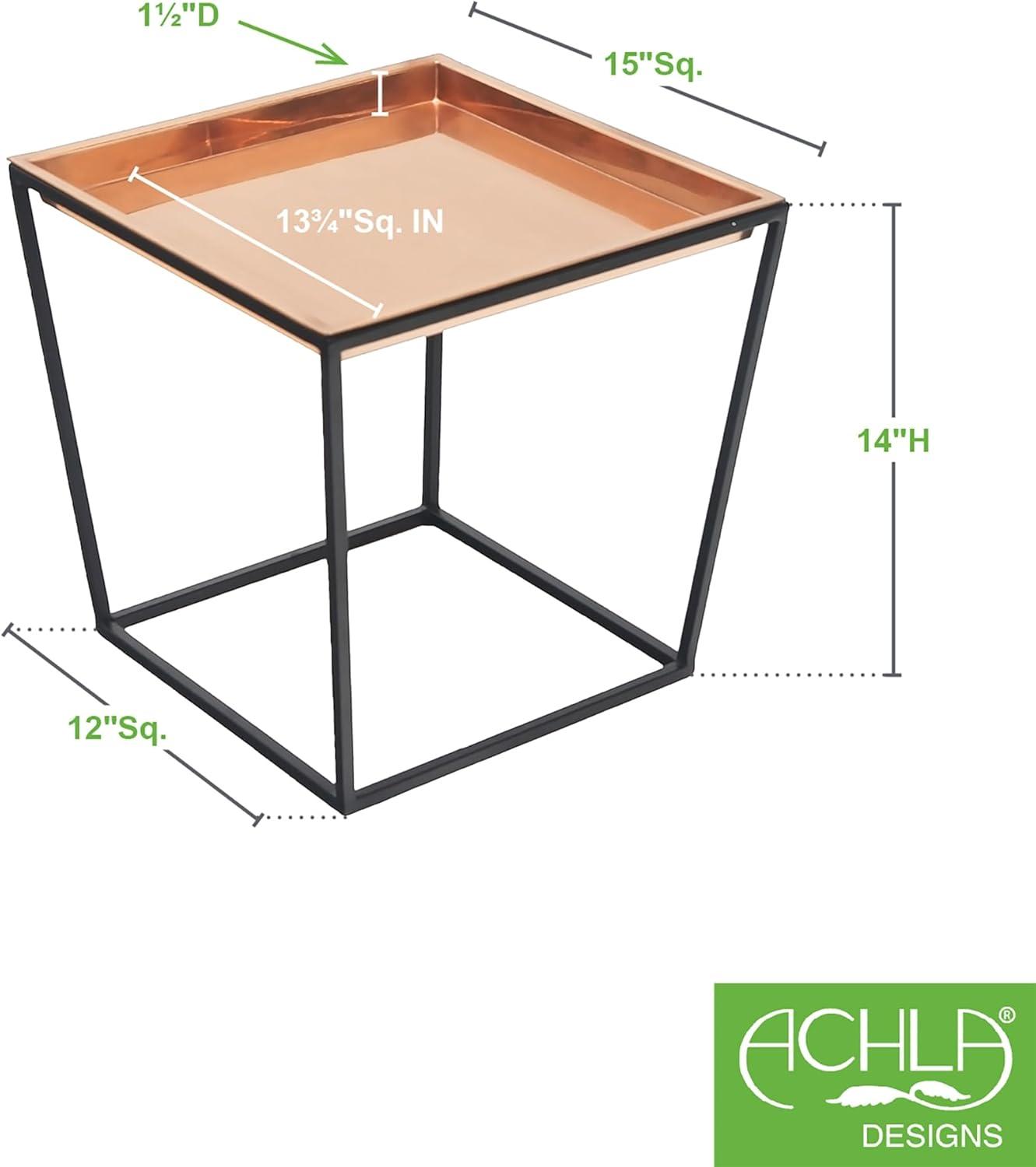 14" Small Arne Plant Stand with Copper Tray, Sleek Design - ACHLA Designs: No Assembly, Square Shape