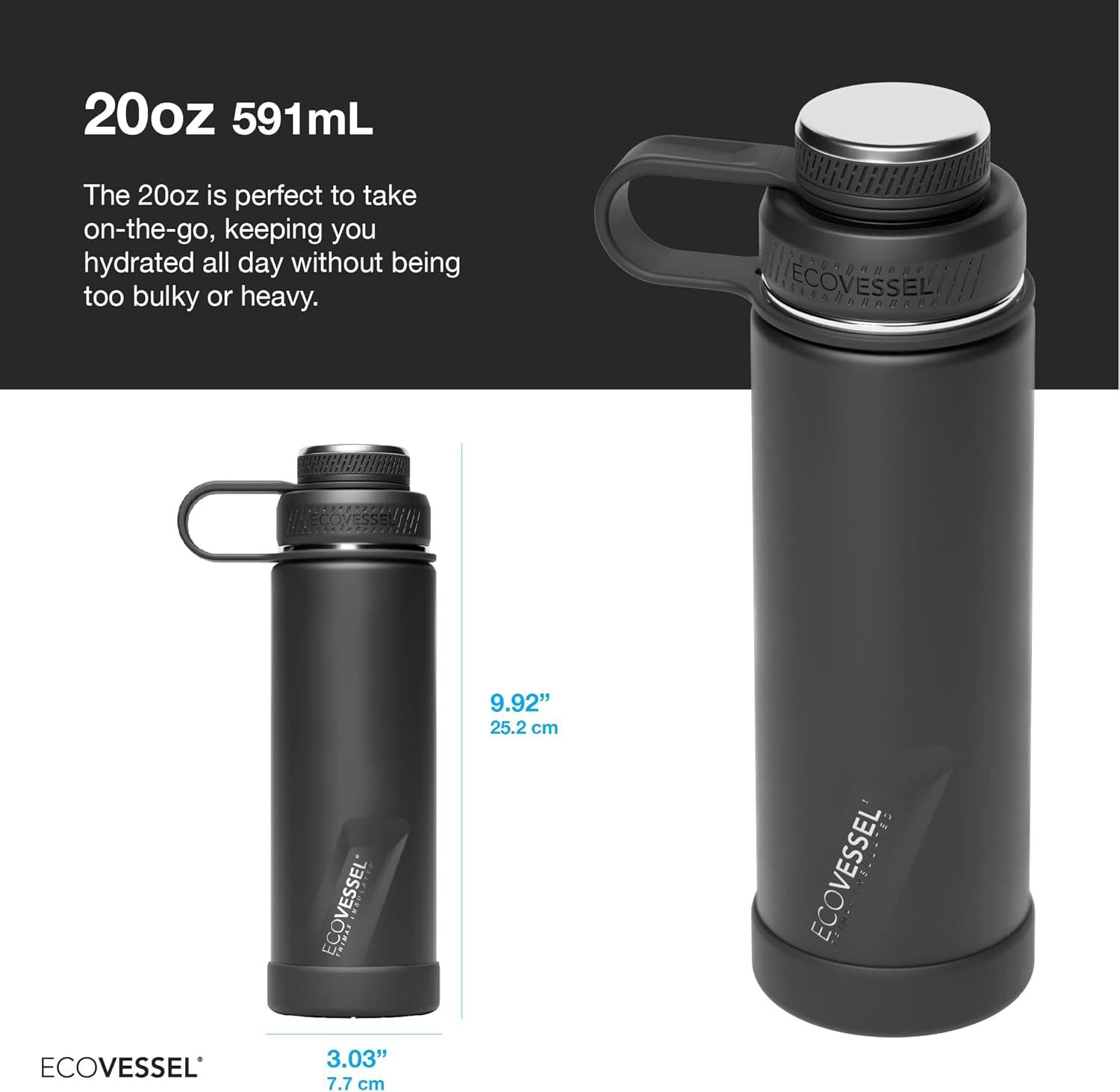 EcoVessel BOULDER TriMax Insulated Stainless Steel Water Bottle - 20oz - Mountain Green