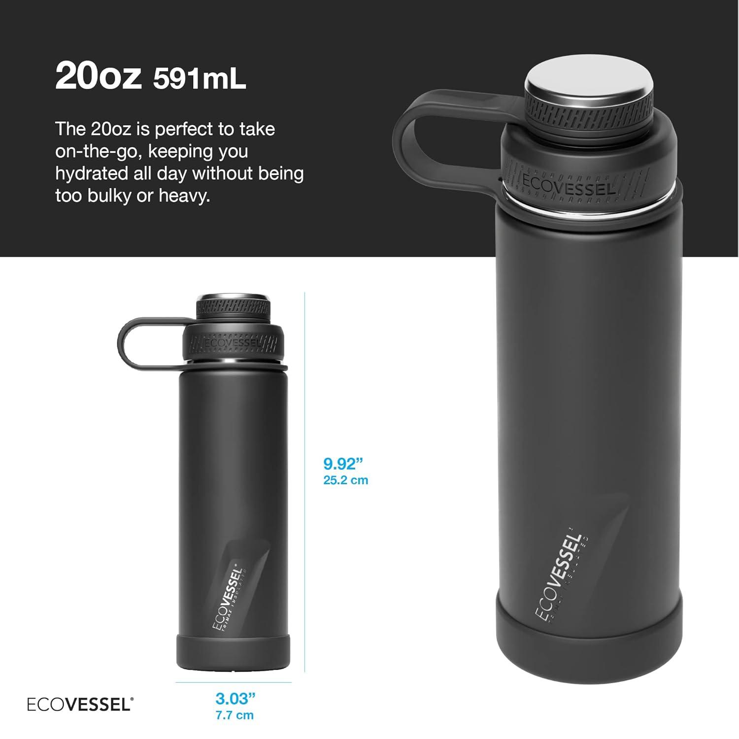 EcoVessel BOULDER TriMax Insulated Stainless Steel Water Bottle - 20oz - Mountain Green