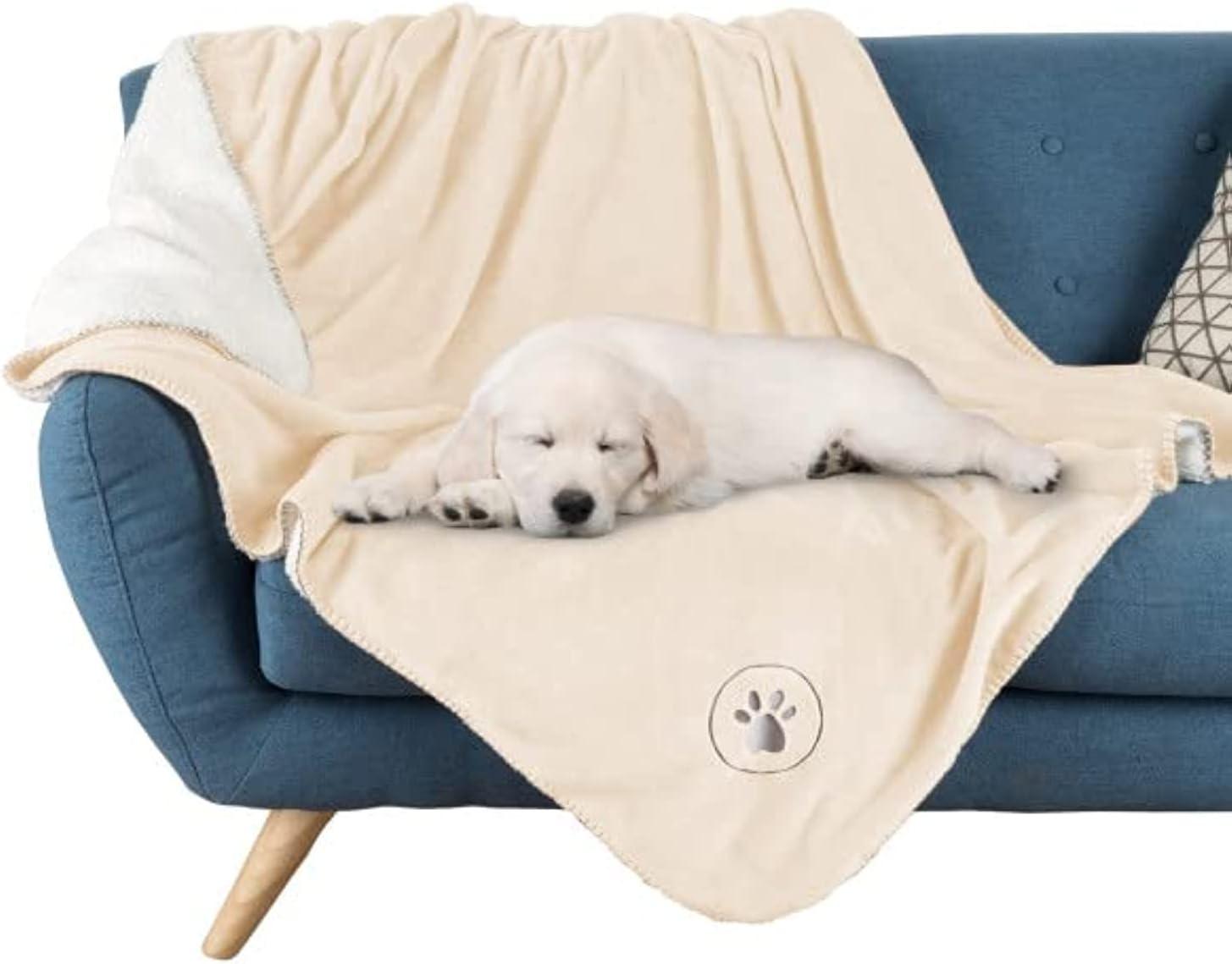 Large Cream Waterproof Reversible Fleece Pet Blanket