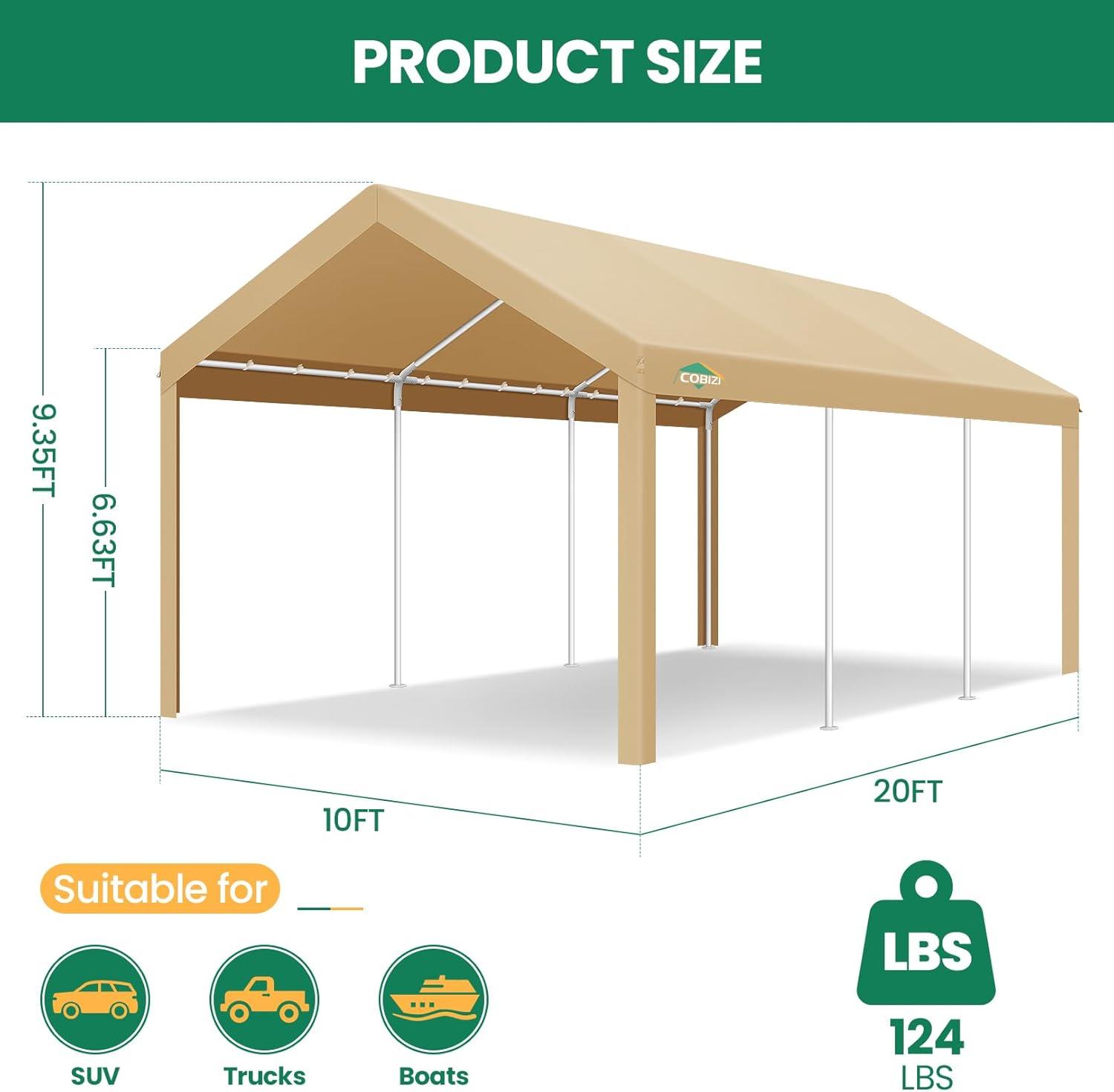 Carport 10'x20' Heavy Duty Portable Garage, Upgraded Car Canopy