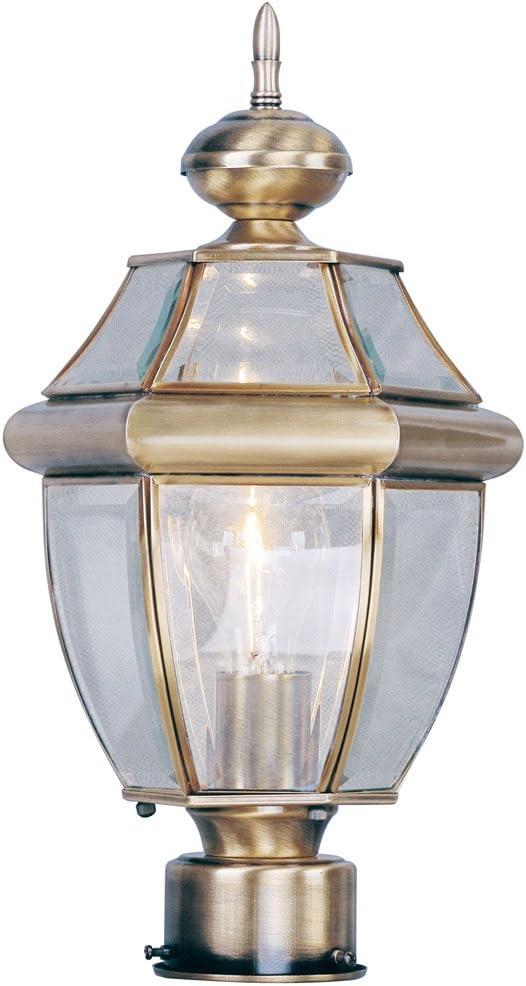 Antique Brass Beveled Glass Outdoor Post Light