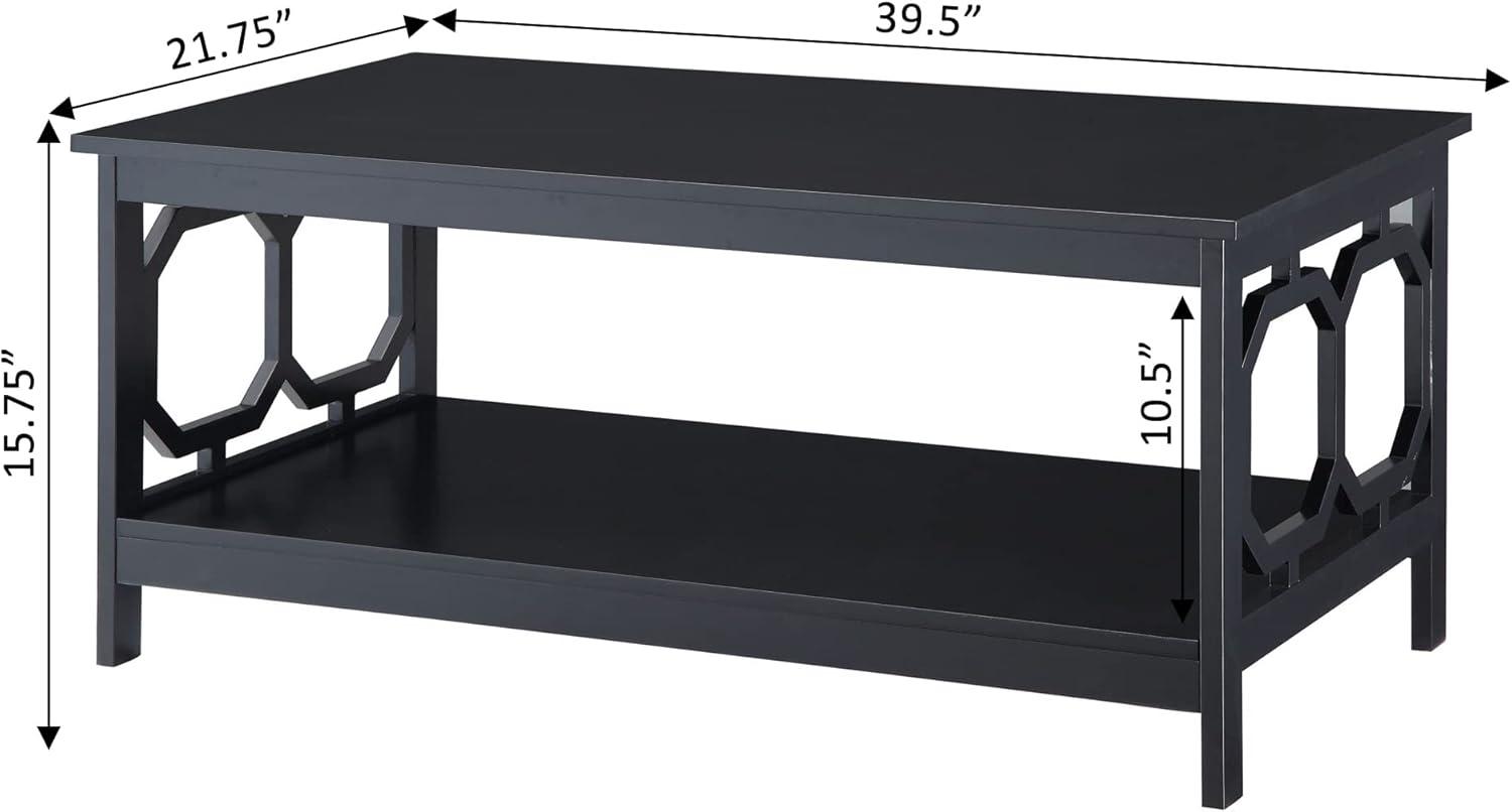 Omega 40'' Rectangular Black Wood Coffee Table with Shelf