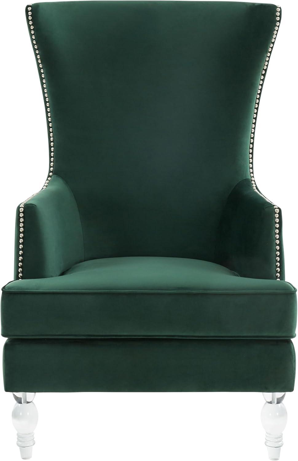SAFAVIEH Couture Geode Modern Velvet Solid Wingback Chair, Forest Green