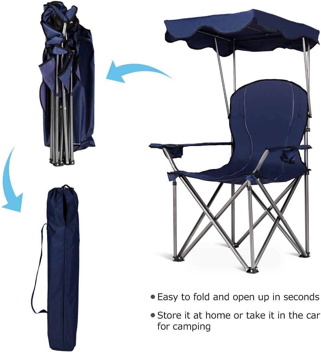 Topcobe Portable Folding Beach Canopy Chair with Cup Holders, Camping Chairs with Canopy, Blue