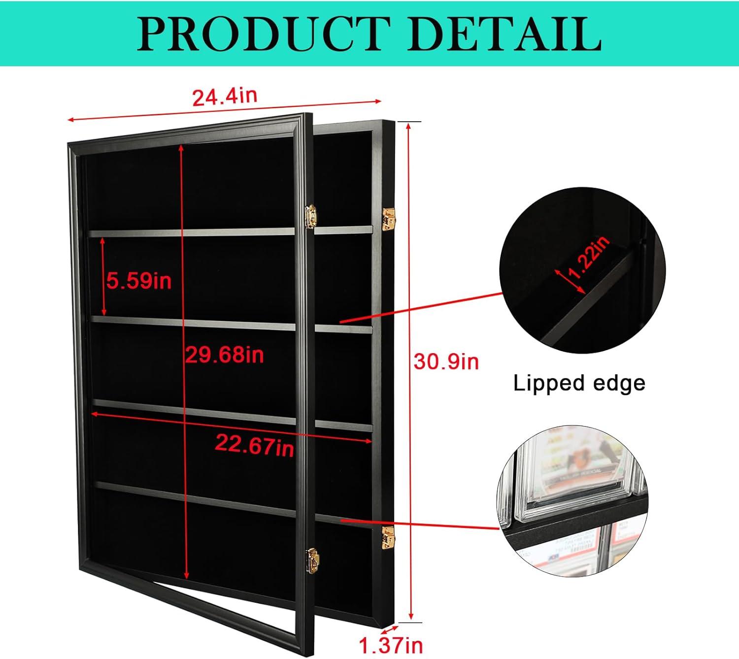 Estuche para Exhibición de Tarjetas Deportivas de 35 Grados: Marco de Exhibición de Tarjetas de Béisbol con Protección UV Gabinete de Pared con Cerradura Transparente para Tarjetas Coleccionables de Baloncesto Negro Vertical