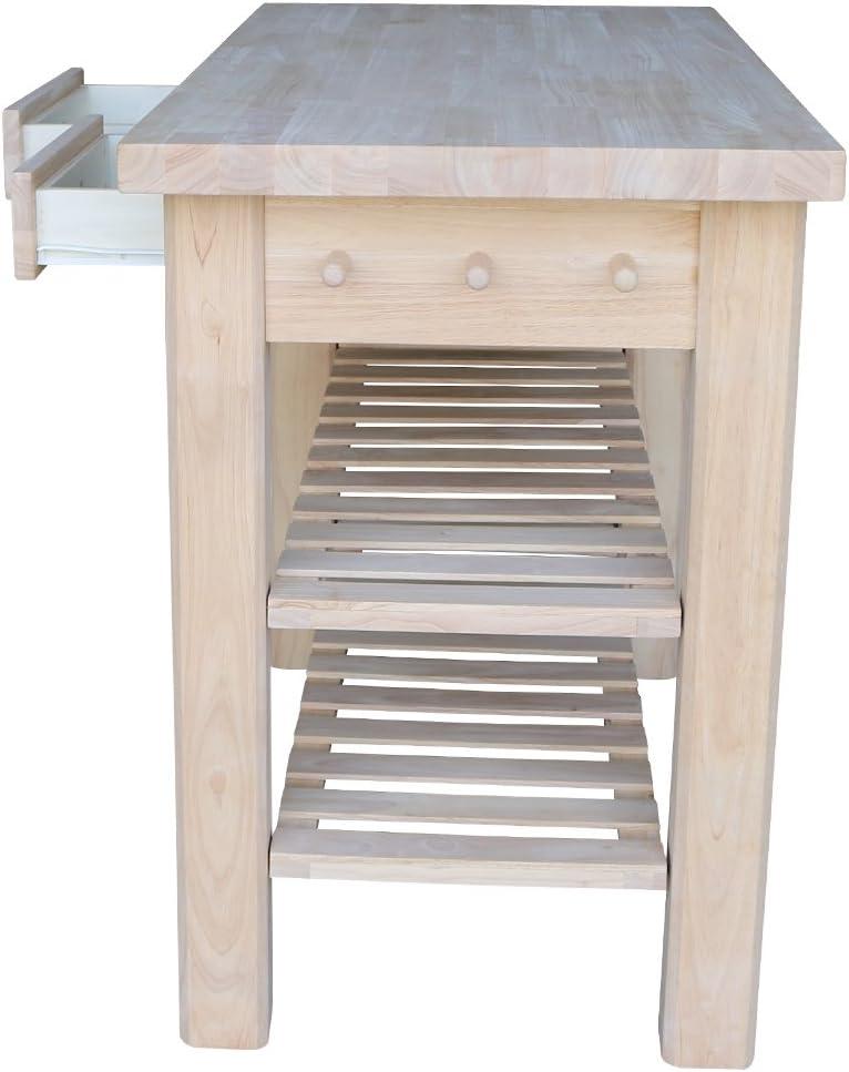 Natural Parawood Kitchen Island with Drawers and Shelves