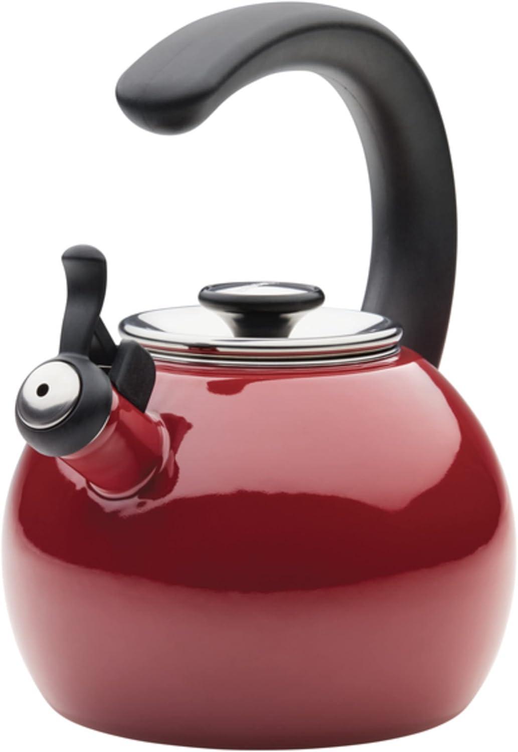 Enamel on Steel Whistling Teakettle/Teapot With -Up Spout, 2 Quart - Red