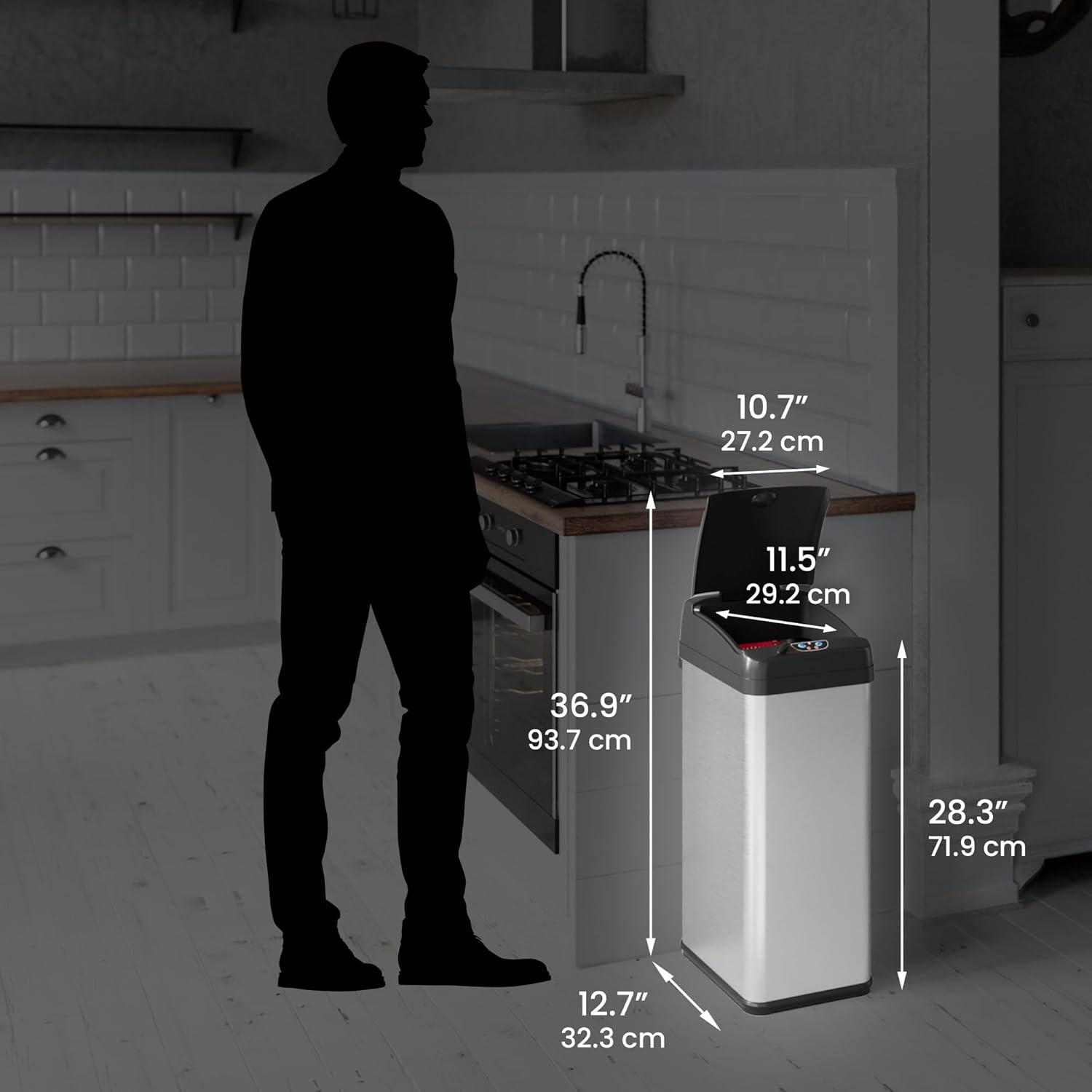 Acute Touchless Stainless Steel 13 Gallon Motion Sensor Trash Can