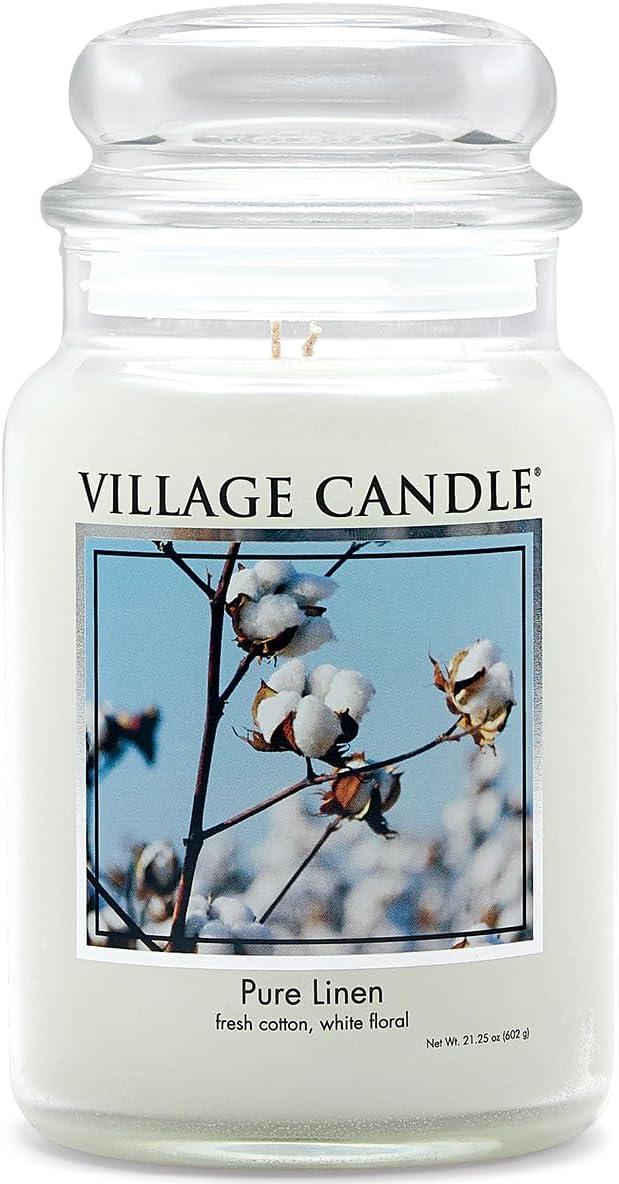 Village Candle Pure Linen, Large Glass Apothecary Jar Scented Candle, 21.25 Ounces, White