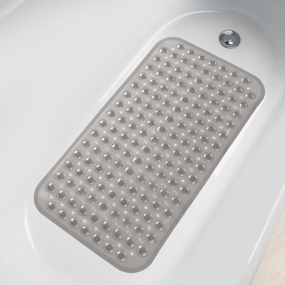 AmazerBath Bath Tub Mat, Medium Size 27.6 x 15 Inches Non-Slip Shower Mats with Suction Cups and Drain Holes, Bathroom Bathtub Mats Machine Washable (Clear)