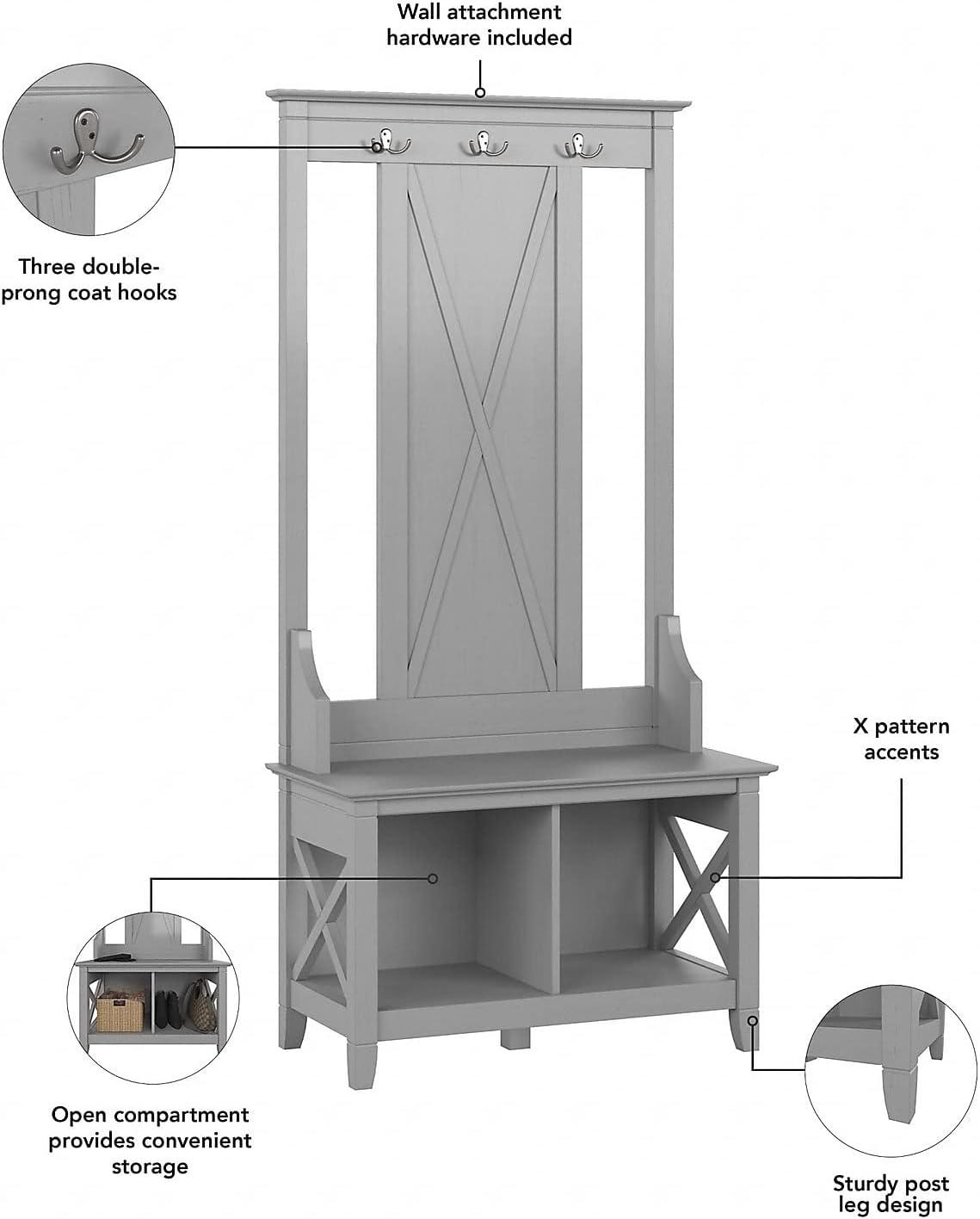 Pemberly Row Hall Tree w/ Shoe Storage Bench in Cape Cod Gray - Engineered Wood