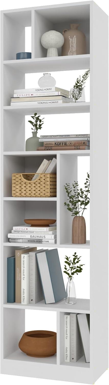 White Modern 8-Shelf Wooden Bookcase